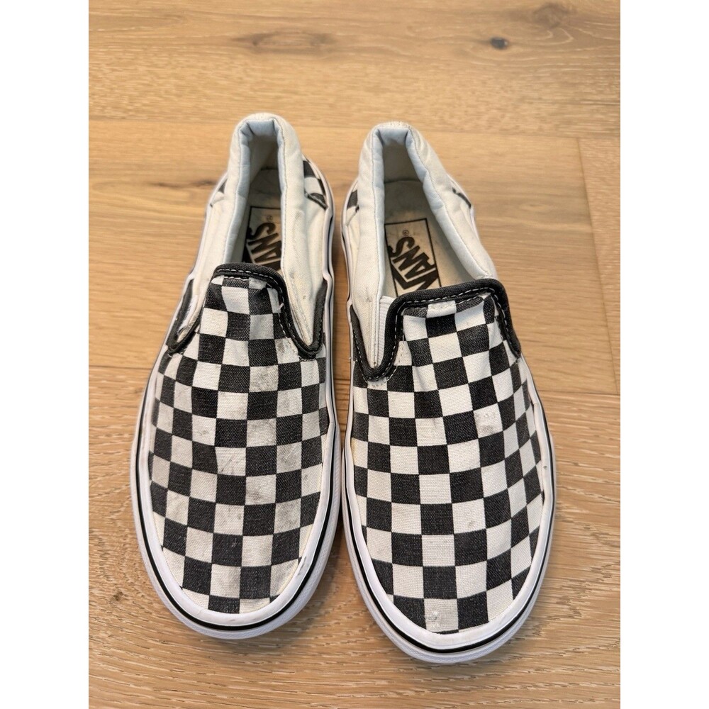 Vans Black/White Checkered Canvas Slip On Skate Shoes Grunge Punk Size W6 M4.5